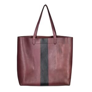 MADEWELL PAINT STRIPE TRANSPORT TOTE – BURGUNDY W/ BLACK STRIPE – 100% LEATHER
